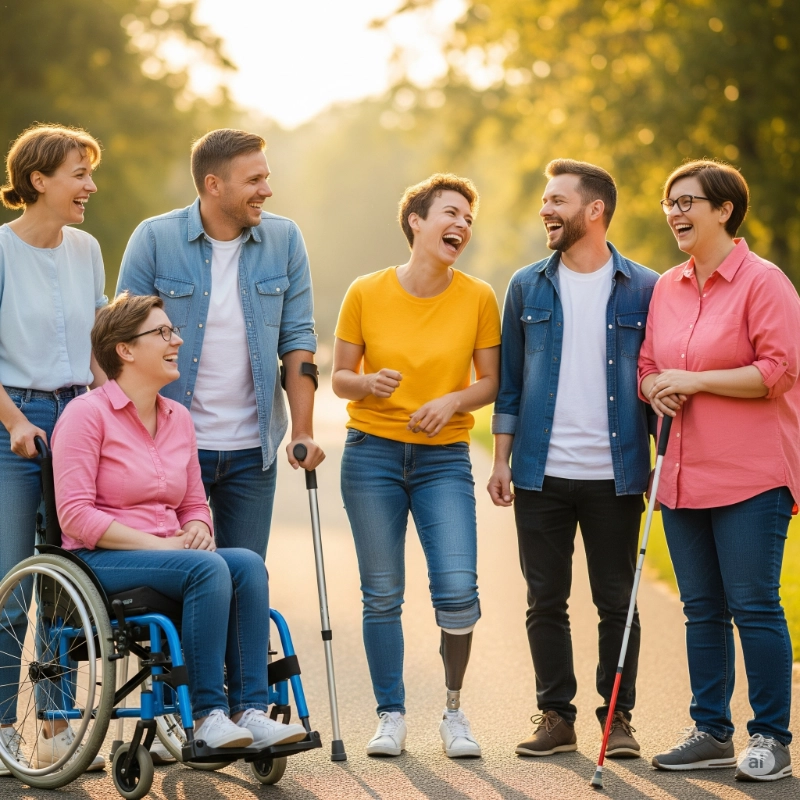groupe de personnes ayant un handicap en train de rire